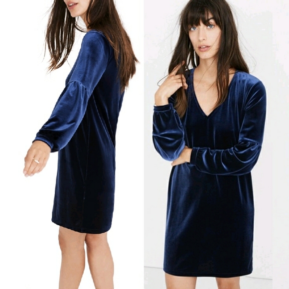 madewell balloon sleeve velvet dress